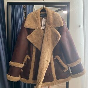 French Connection Tan Shearling Coat